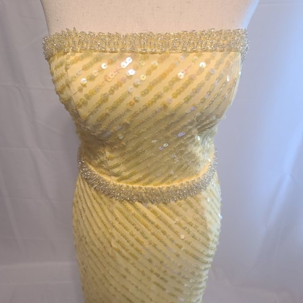 Sean Collection Fully Beaded Sequence Yellow Dres… - image 2
